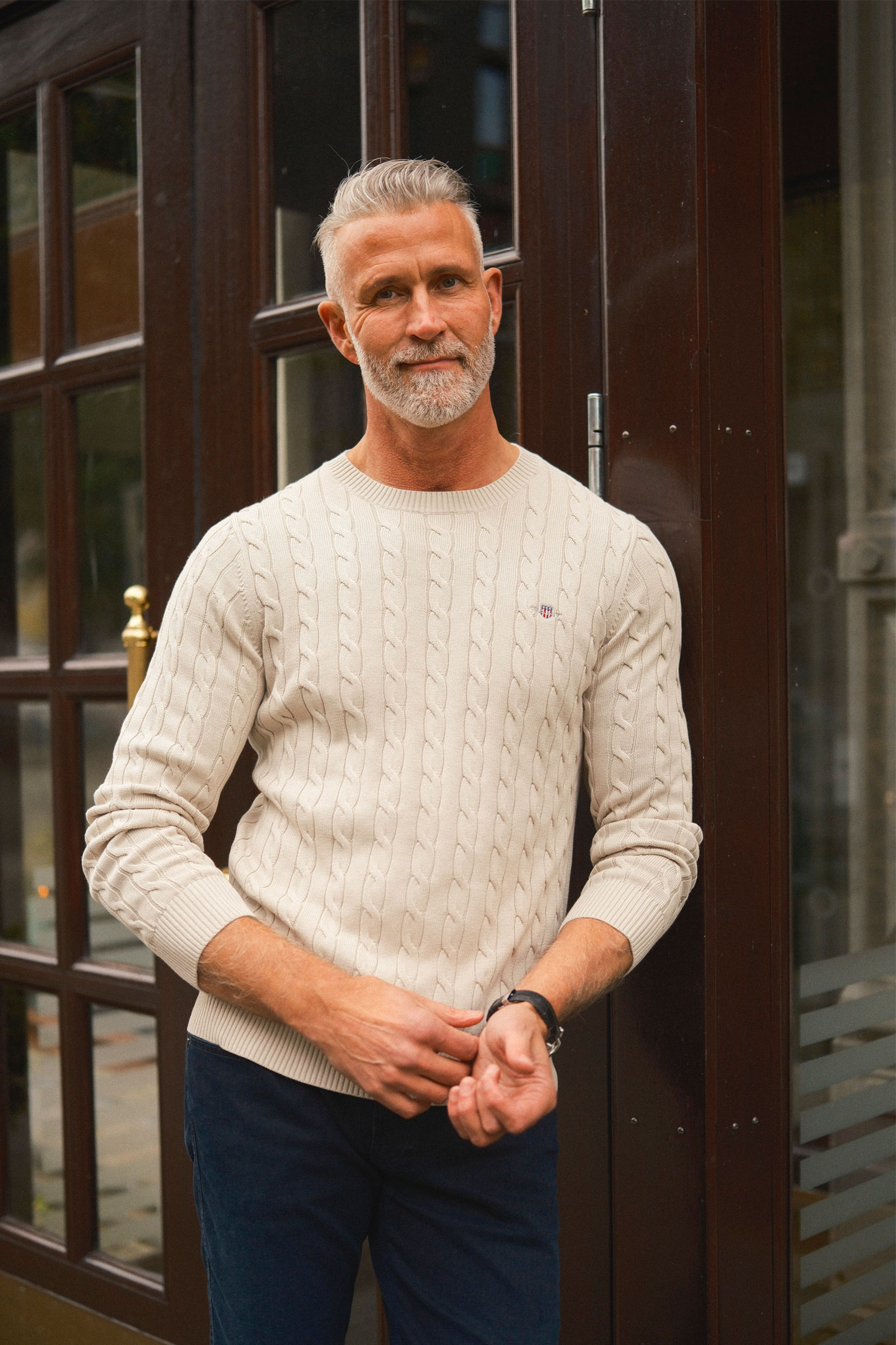 Classic Cable Knit Sweater, Light Beige - Bilde 3