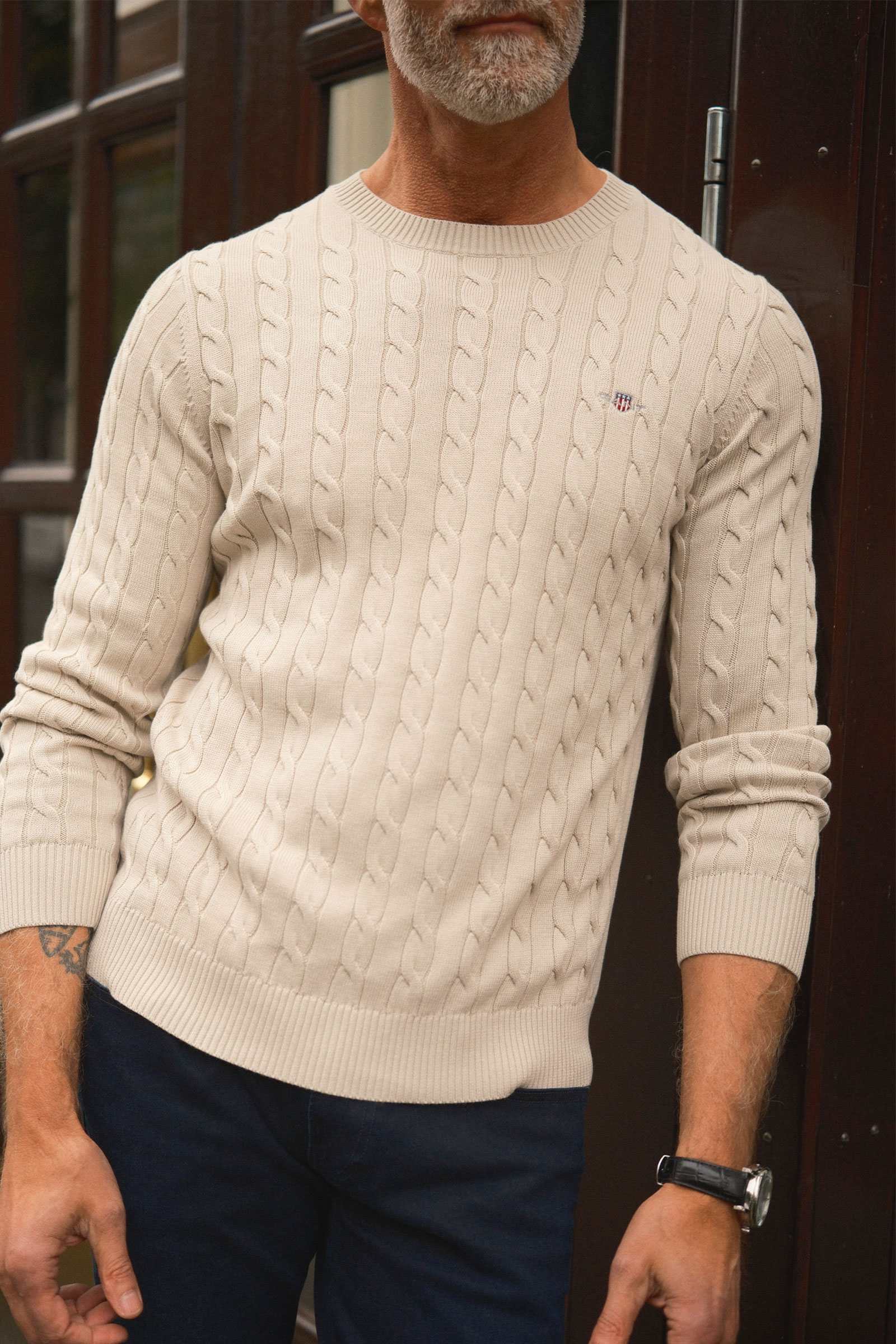 Classic Cable Knit Sweater, Light Beige - Bilde 4