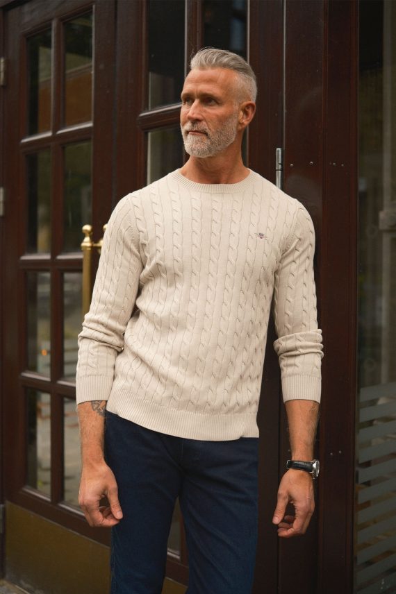Classic Cable Knit Sweater, Light Beige