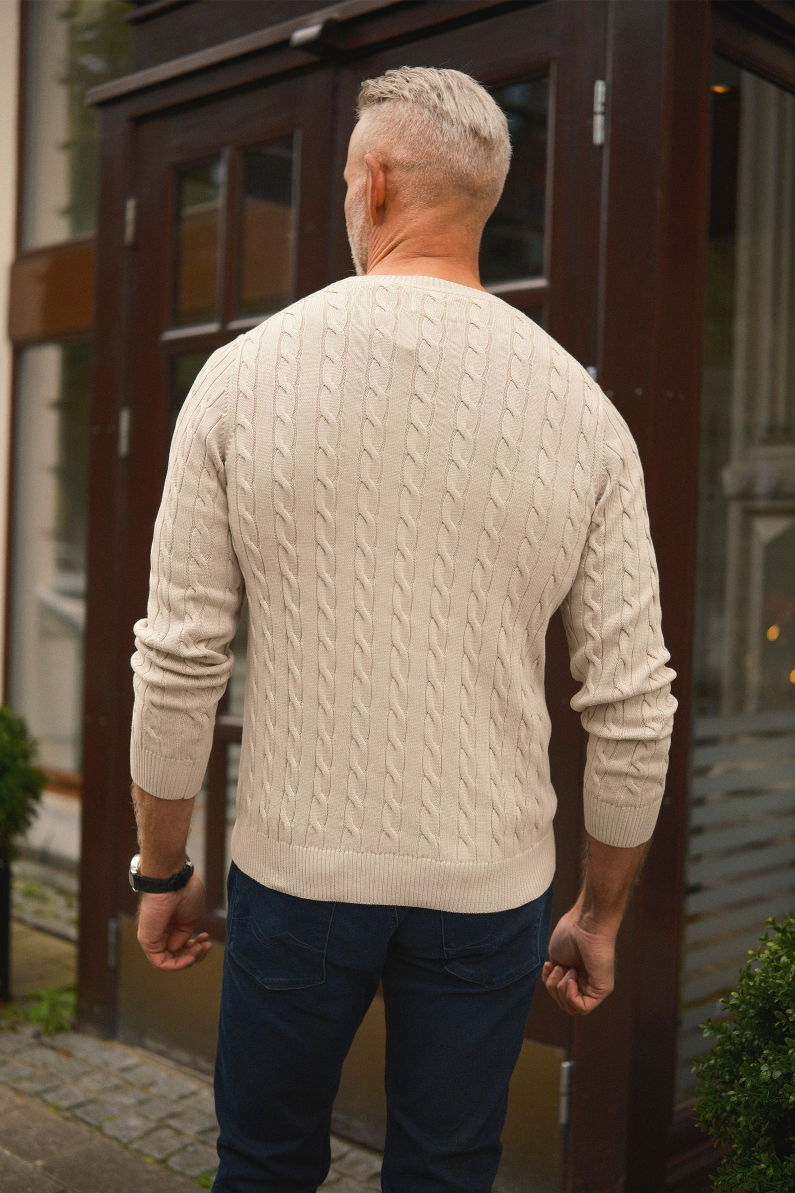 Classic Cable Knit Sweater, Light Beige - Bilde 9