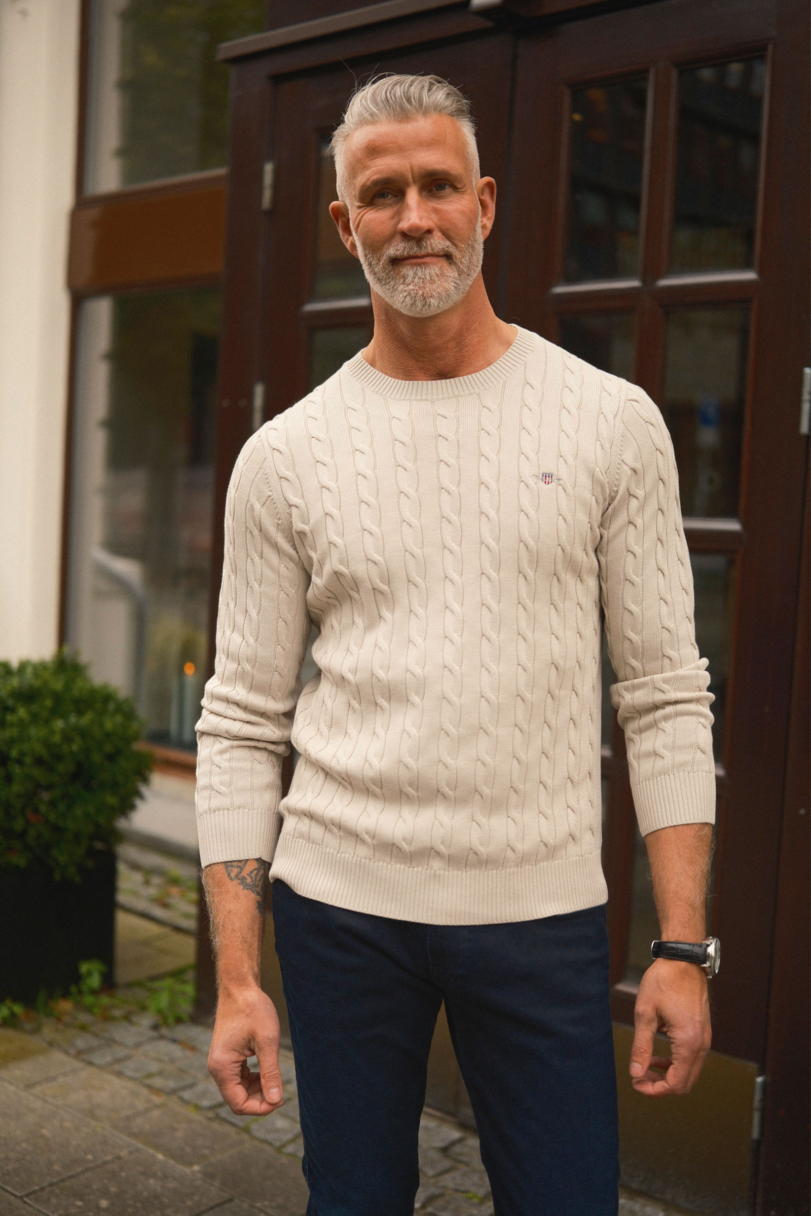 Classic Cable Knit Sweater, Light Beige - Bilde 7