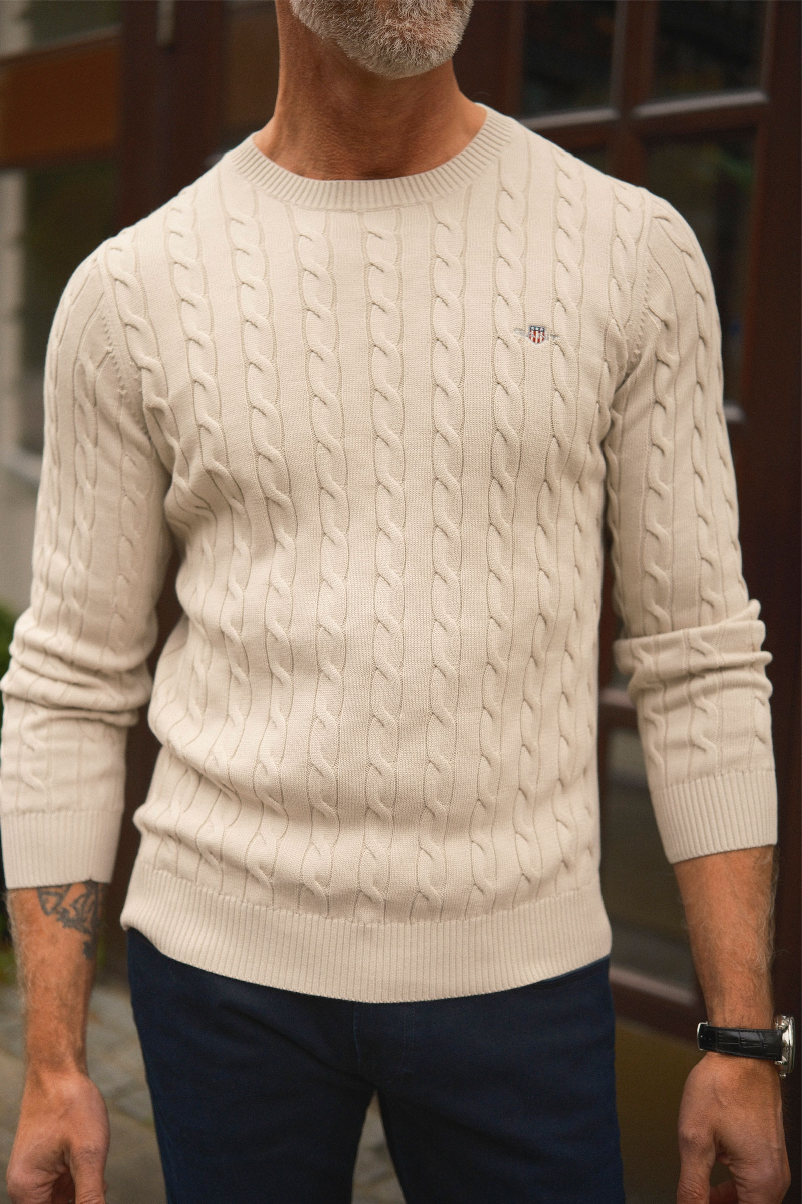 Classic Cable Knit Sweater, Light Beige - Bilde 8