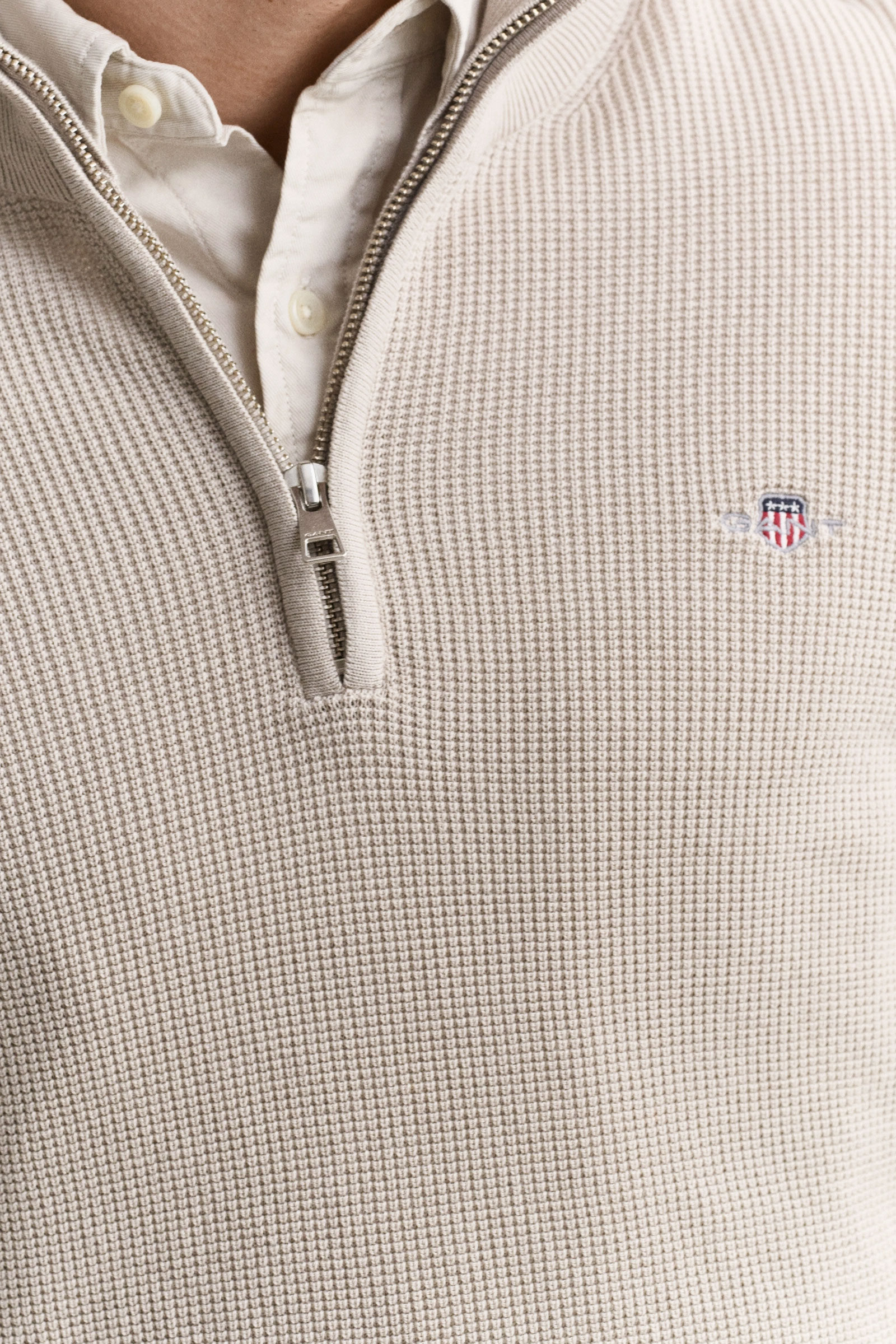 Waffle Knit Half-Zip, Clay Beige - Bilde 3