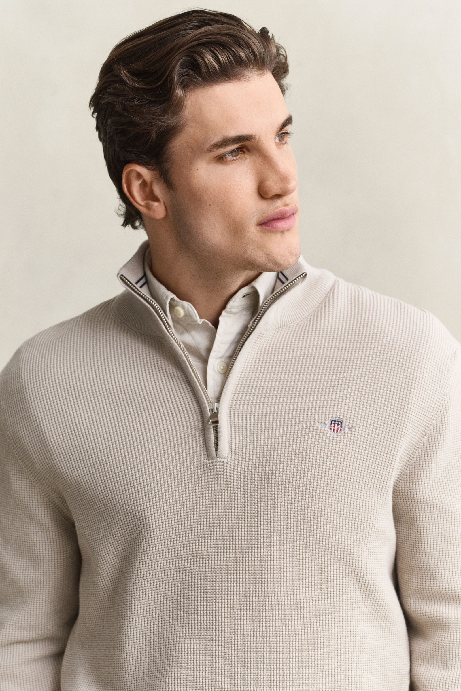 Waffle Knit Half-Zip, Clay Beige - Bilde 4
