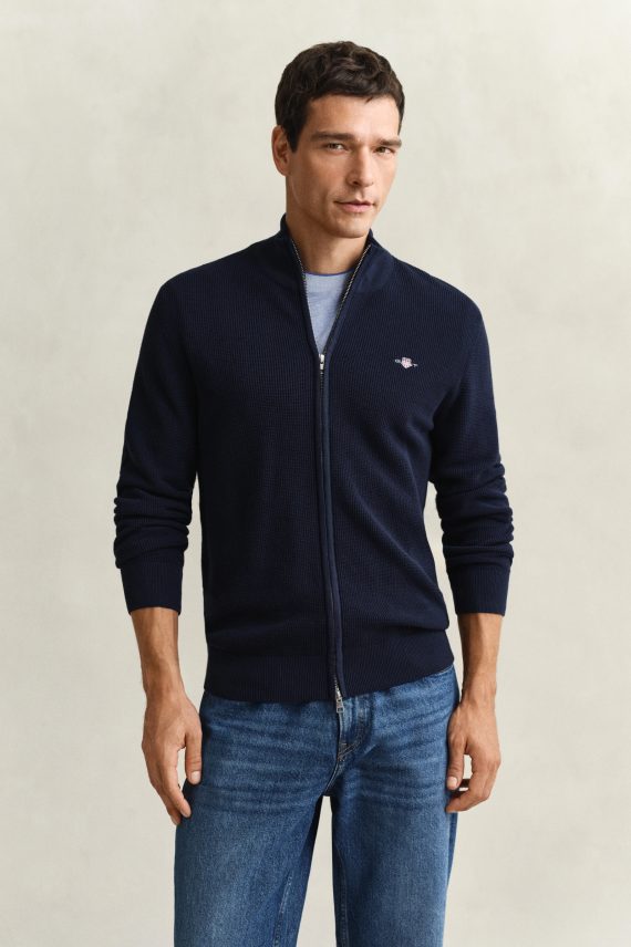 Waffle Knit Zip Cardigan, Evening Blue