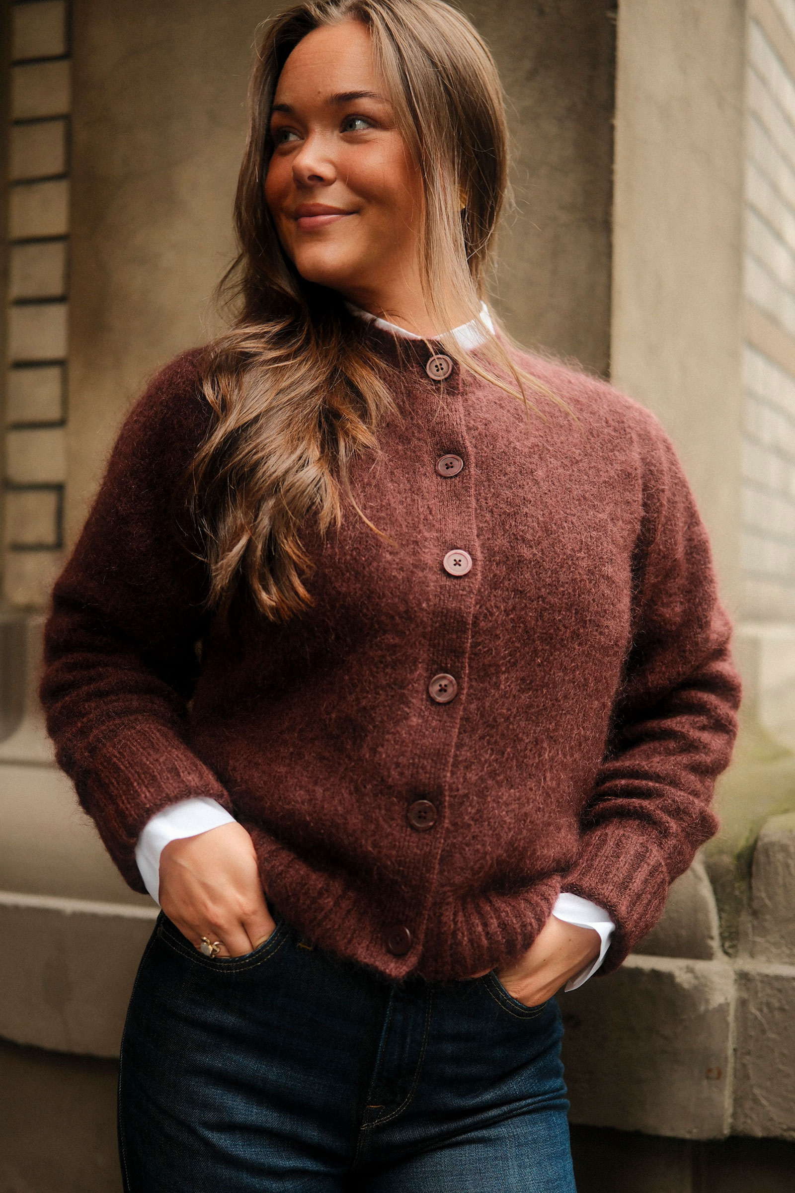 Leonie Mohair Wool Cardigan, Burgundy - Bilde 2