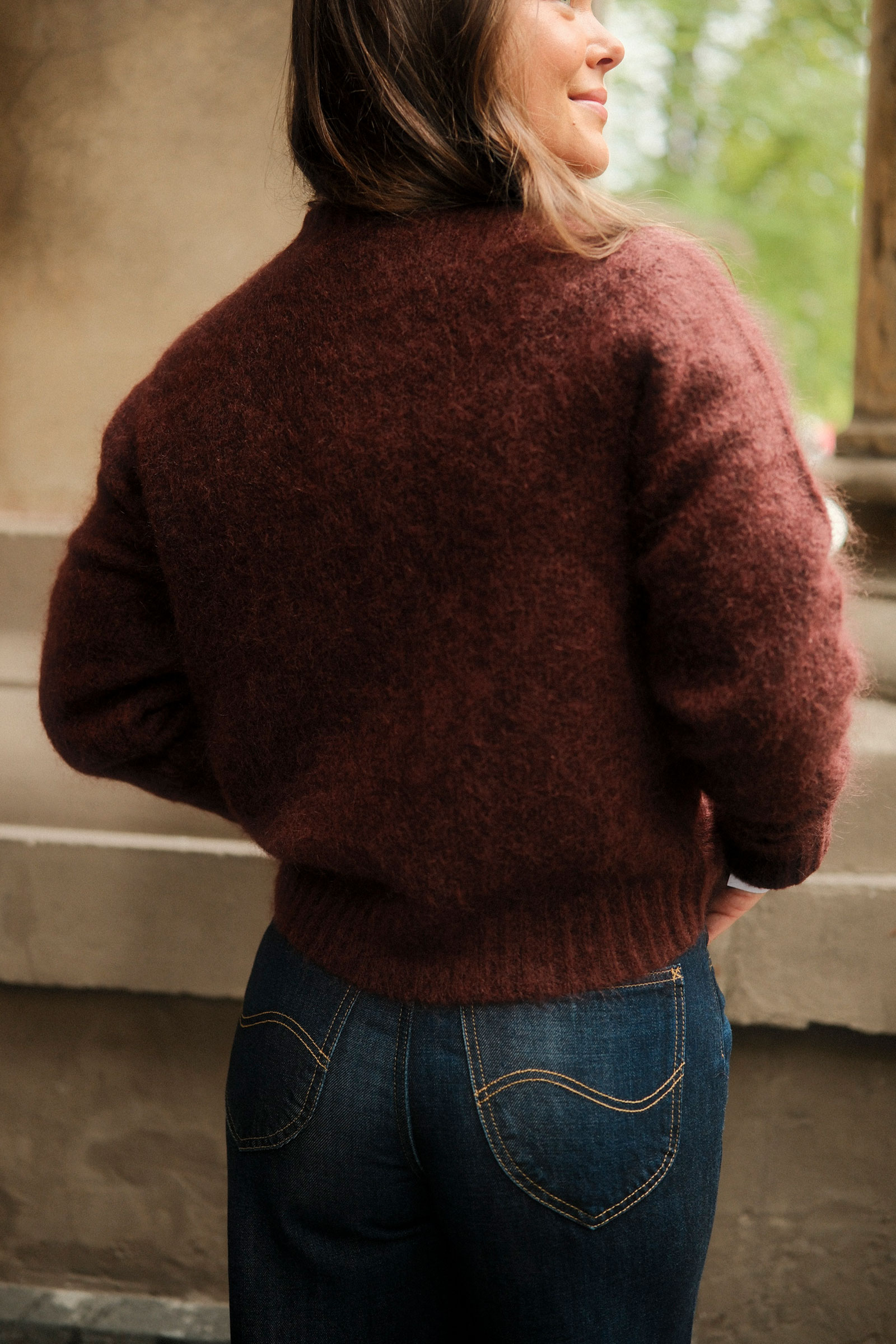 Leonie Mohair Wool Cardigan, Burgundy - Bilde 4