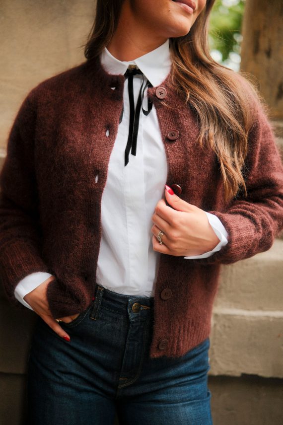 Leonie Mohair Wool Cardigan, Burgundy