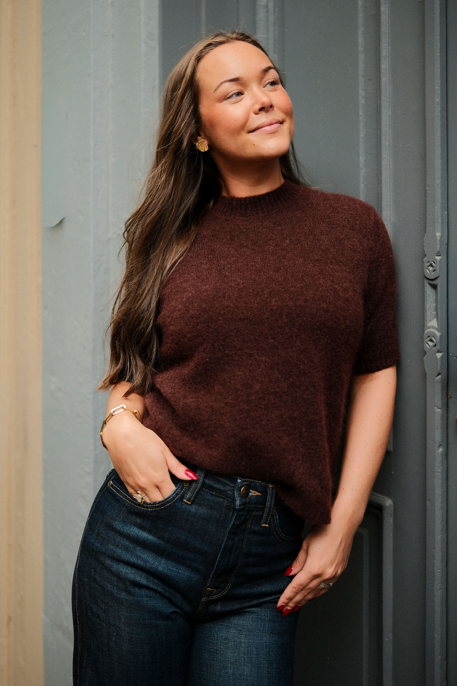 May Mohair Wool T-Shirt, Burgundy