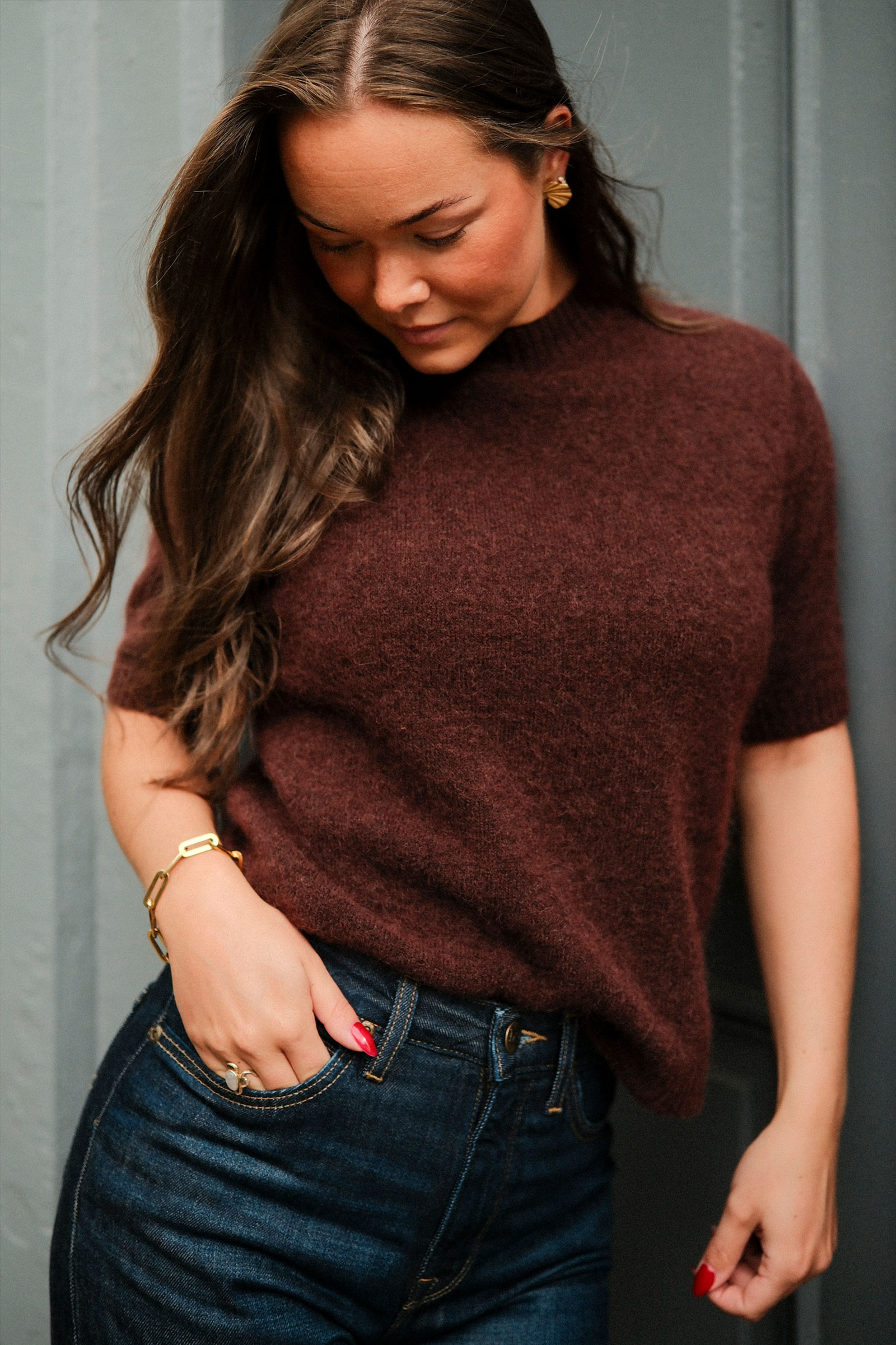 May Mohair Wool T-Shirt, Burgundy - Bilde 7
