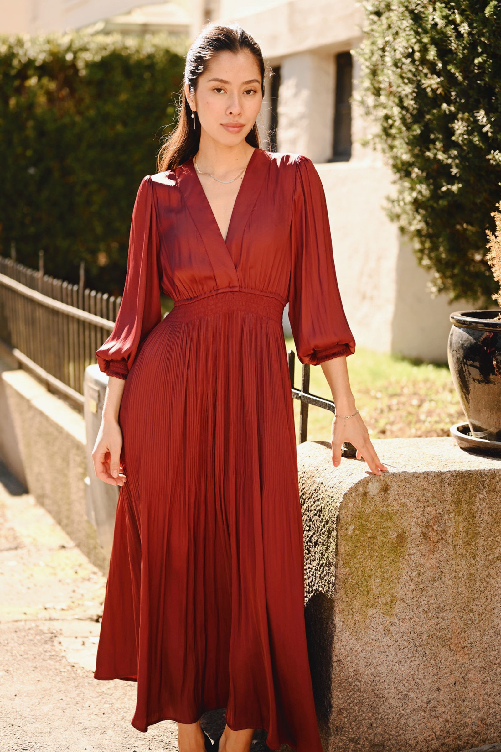 Adriel Solid Dress, Wine - Bilde 8