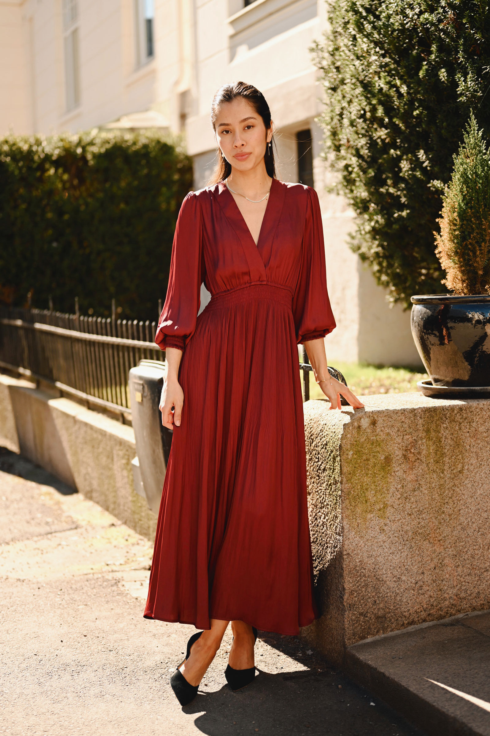 Adriel Solid Dress, Wine - Bilde 3