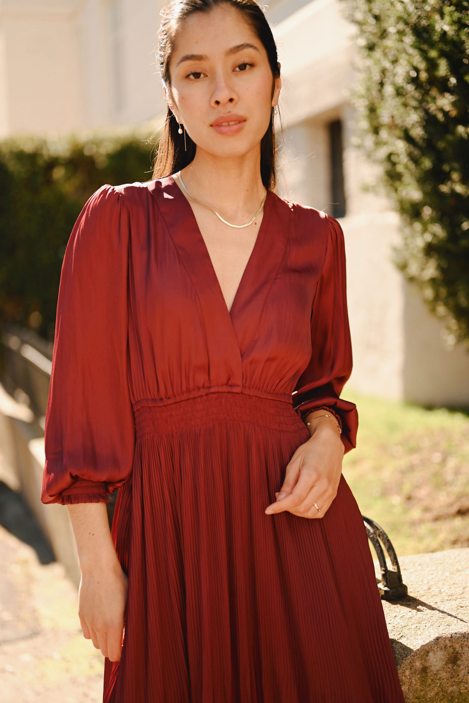 Adriel Solid Dress, Wine - Bilde 4