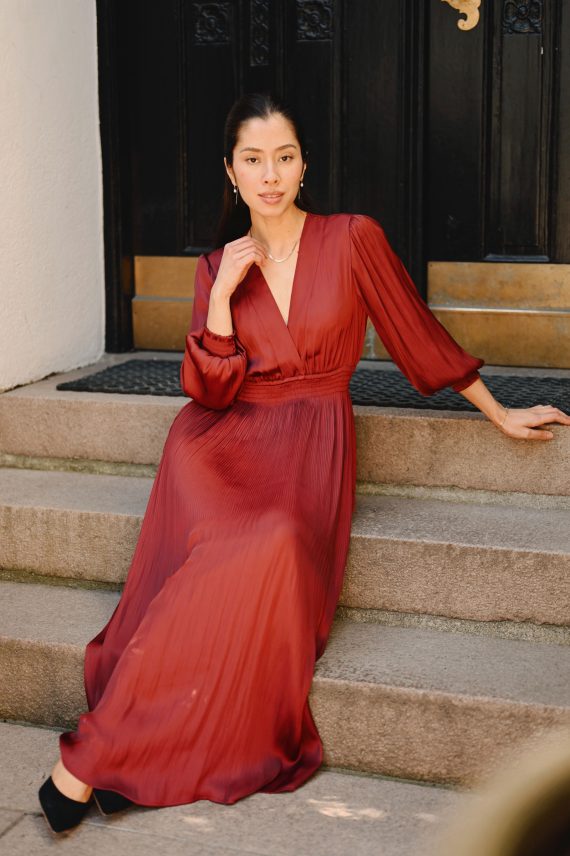 Adriel Solid Dress, Wine