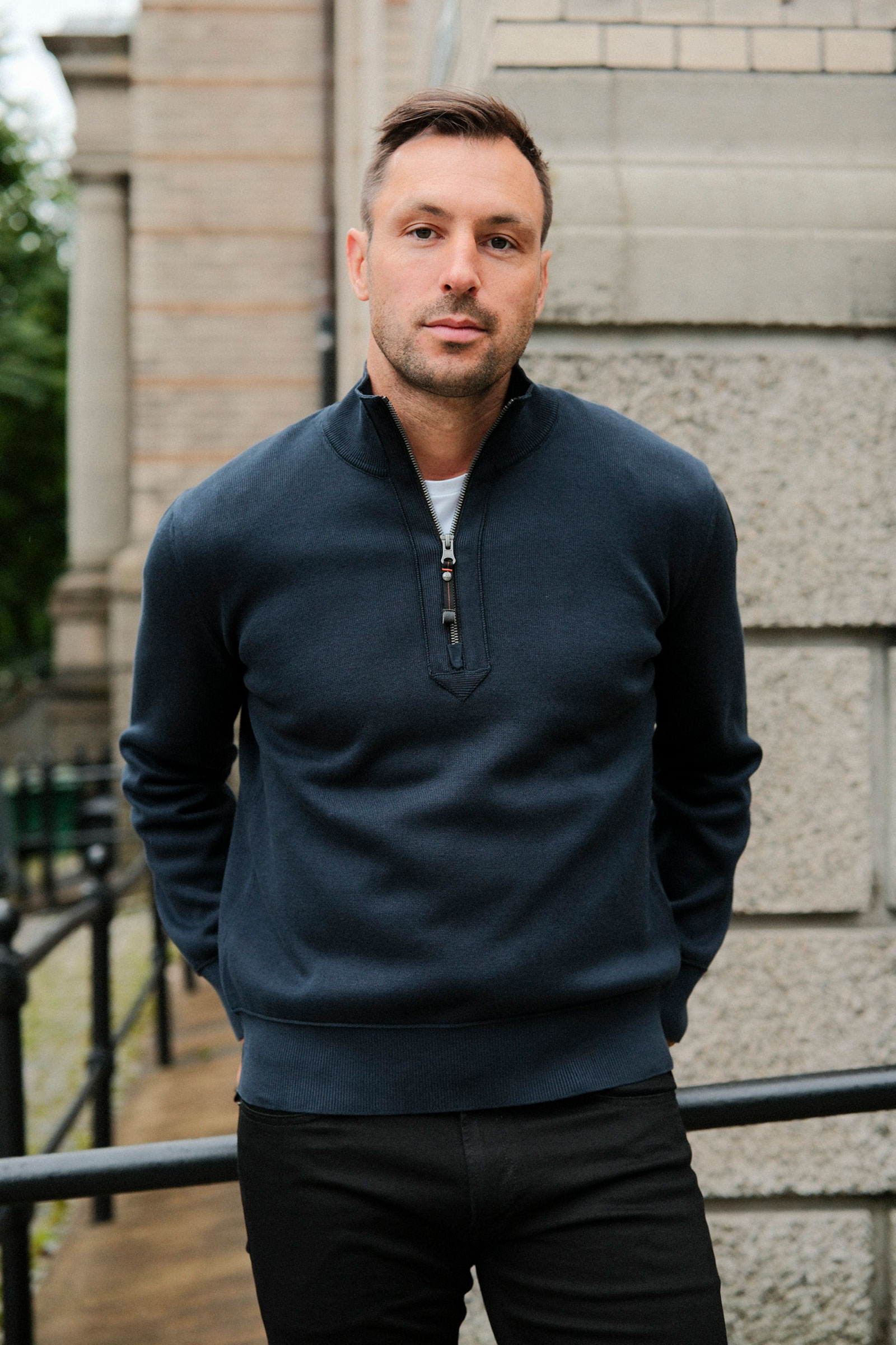 Basic Scoe Half-Zip Cardigan, Mørk Blå - Bilde 7