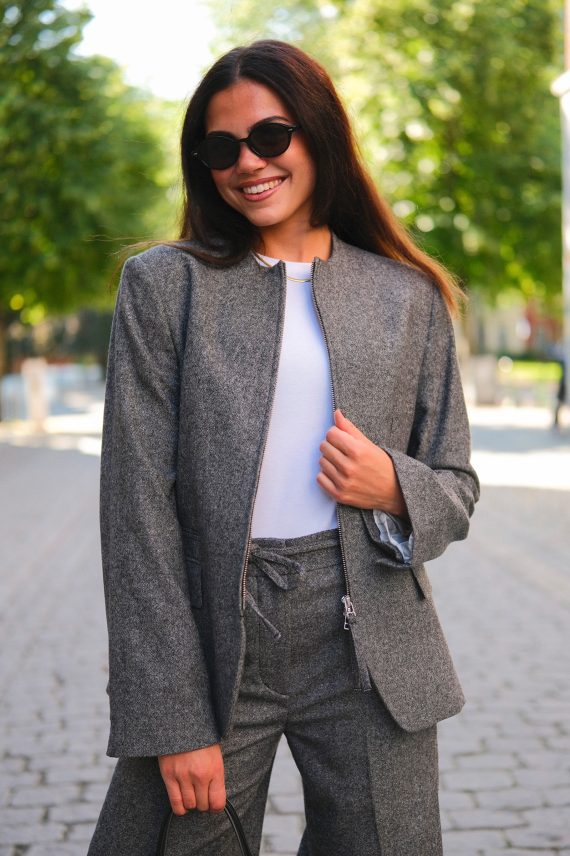 Elisa Brused Wool Jacket, Grey
