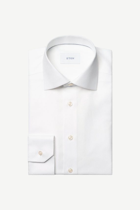 Contemporary Herringbone Signature Twill Shirt, Hvit