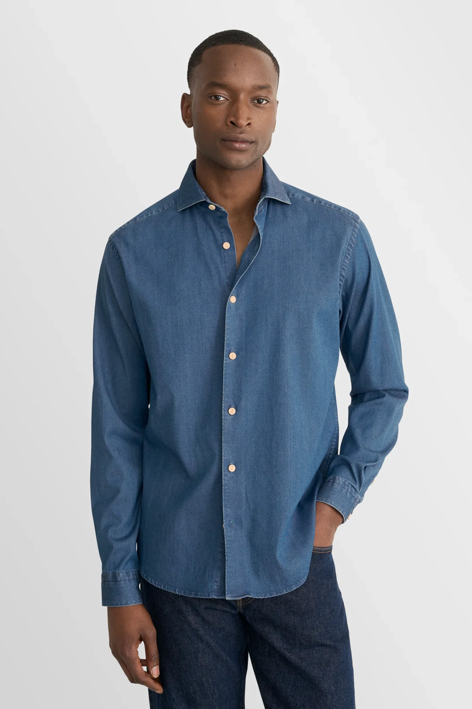 Denim Stretch Shirt, Blue - Bilde 2