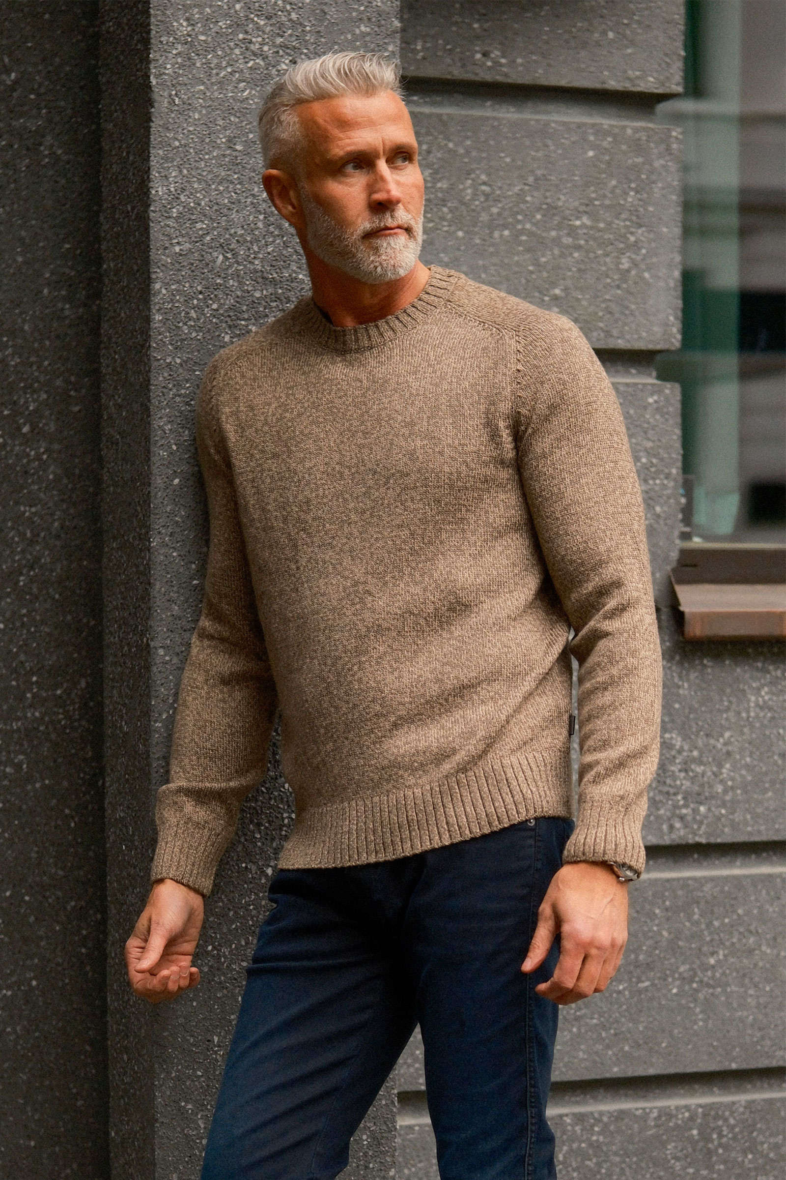 Wool Blend Mouline C-Neck, Faded Taupe - Bilde 3