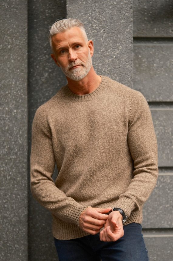 Wool Blend Mouline C-Neck, Faded Taupe