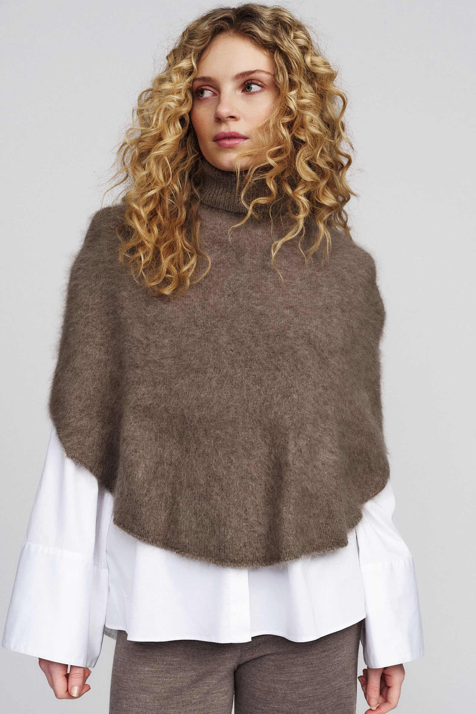 Maiken Brushed Poncho, Light Brown