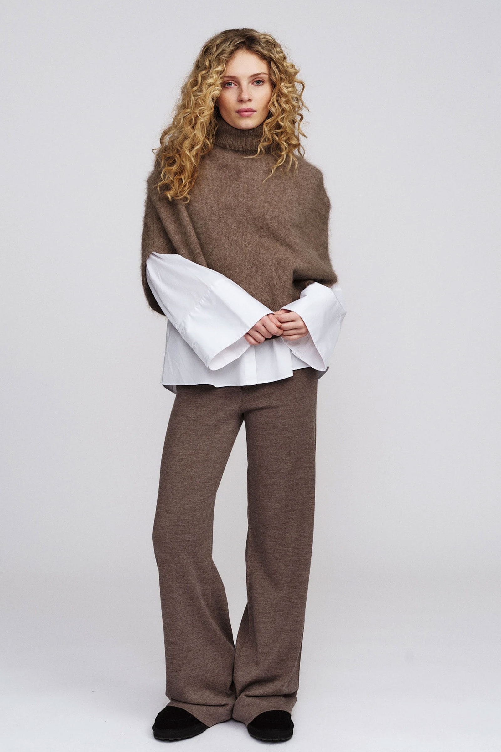 Maiken Brushed Poncho, Light Brown - Bilde 2