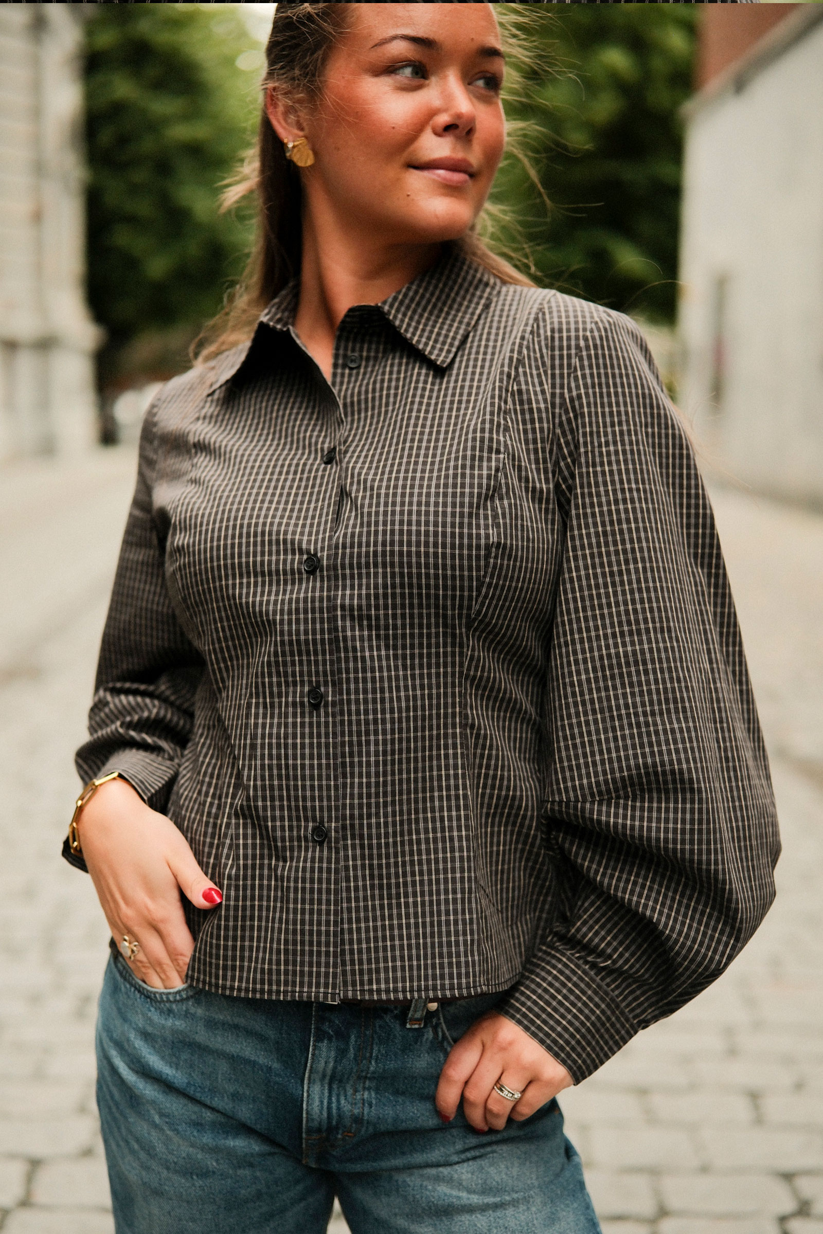 MillesIW Loose Shirt, Black Graphic Check