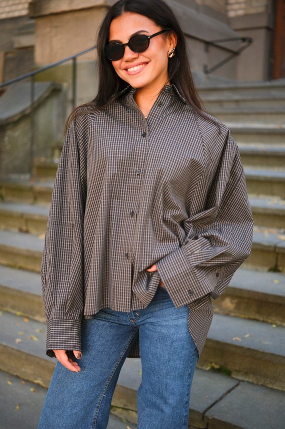 MillesIW Loose Shirt, Black Graphic Check