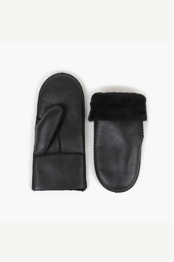 Ina Leather Shearling Mittens, Sort