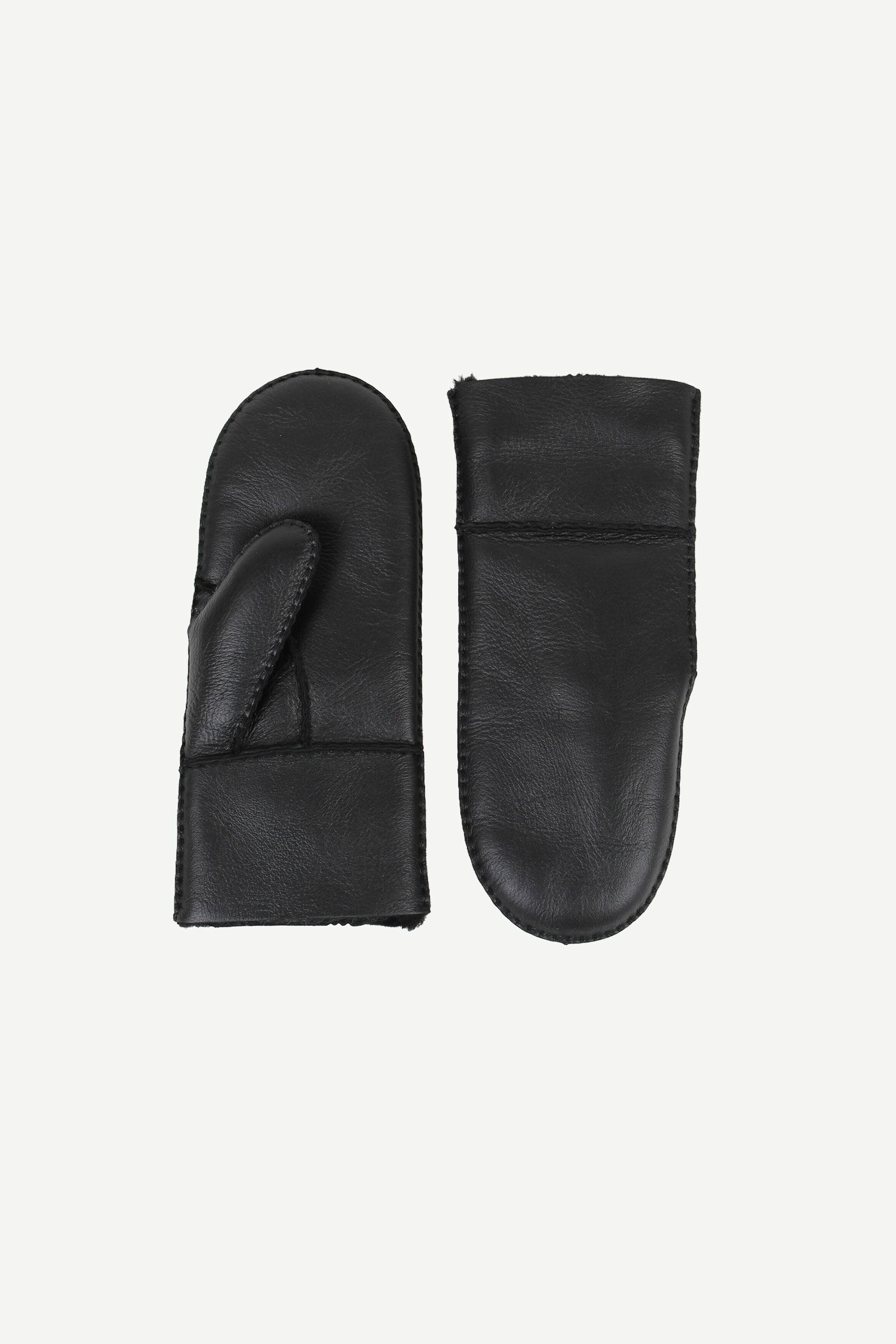 Ina Leather Shearling Mittens, Sort - Bilde 3