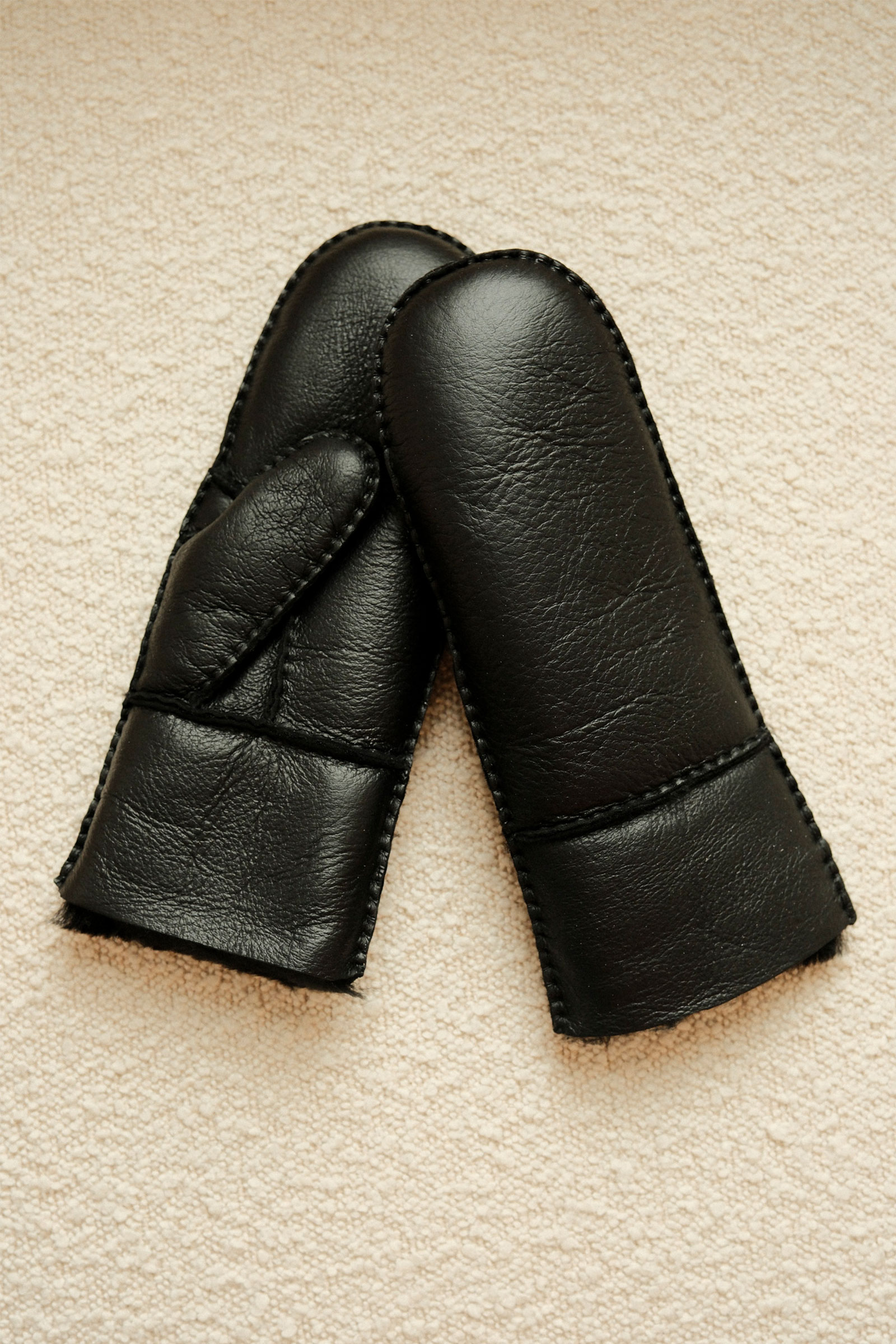 Ina Leather Shearling Mittens, Sort - Bilde 2