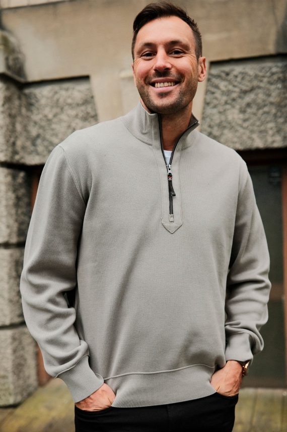 Basic Scoe Half-Zip Cardigan, Grå