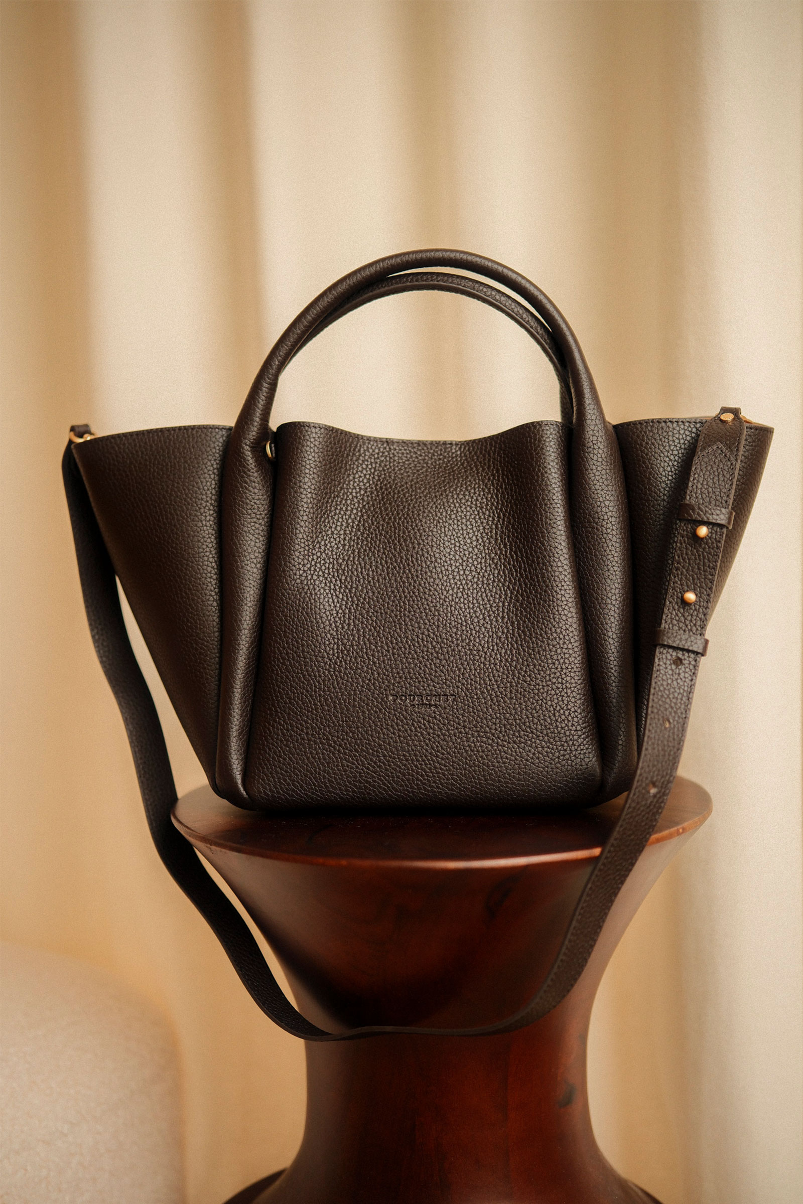 Cowhide Leather Large Satchel Bag, Brun - Bilde 2