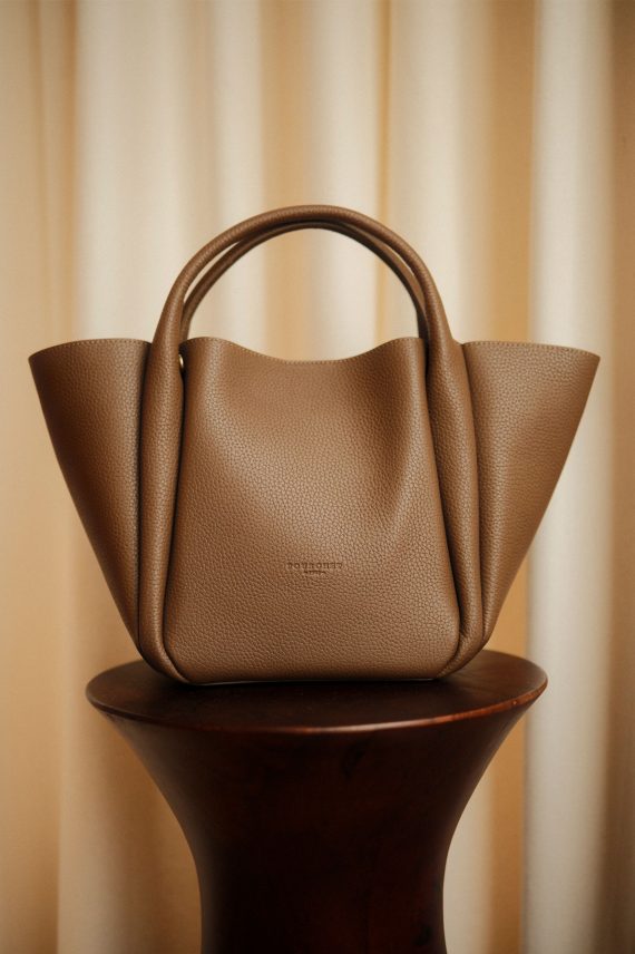 Cowhide Leather Large Satchel, Lys Brun