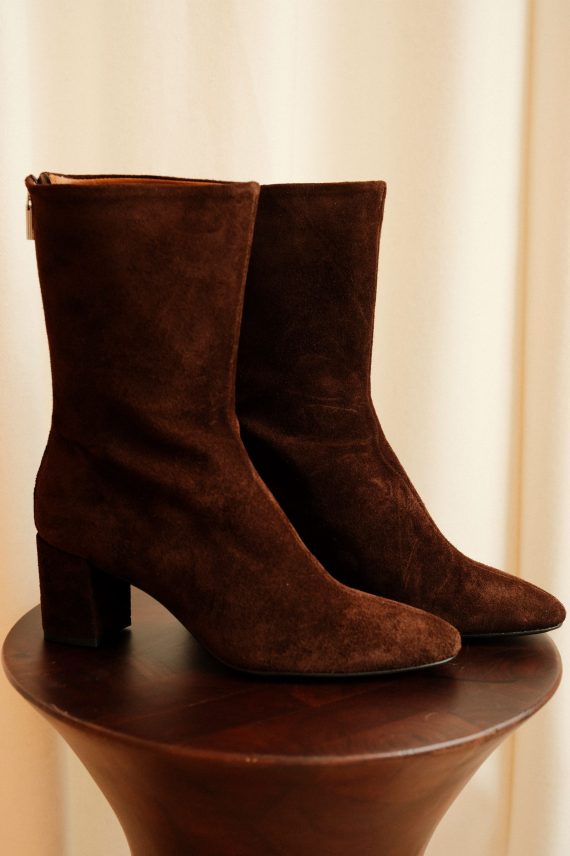 Polika Sleek Suede Boots, Deep Brown