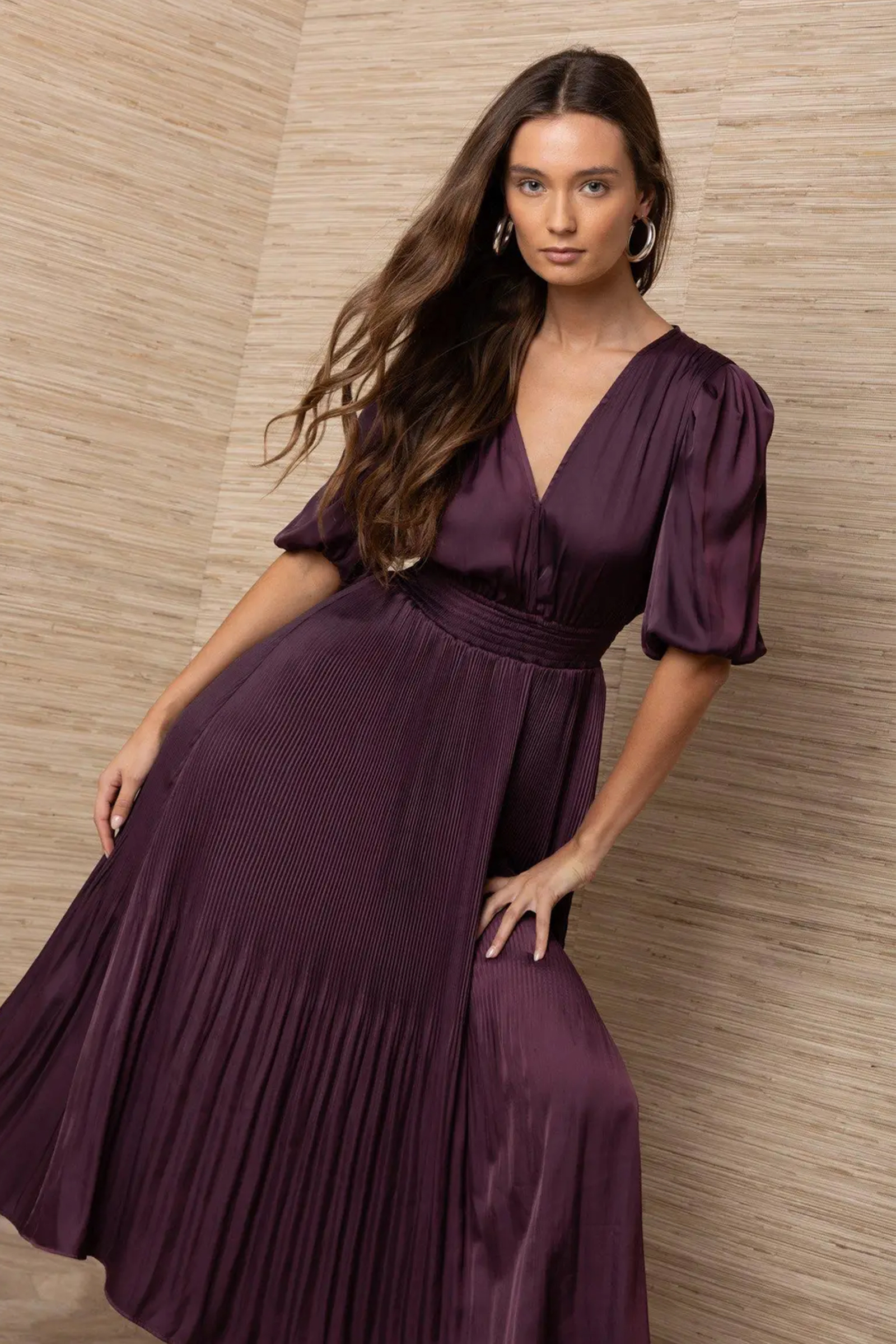 Fleur Solid Dress, Plum