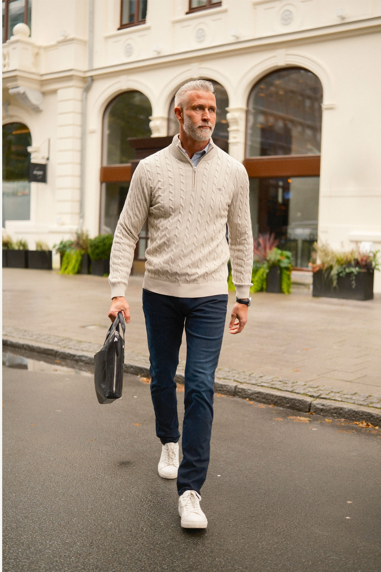 Cable Knit Half-Zip Sweater, Clay Beige - Bilde 2
