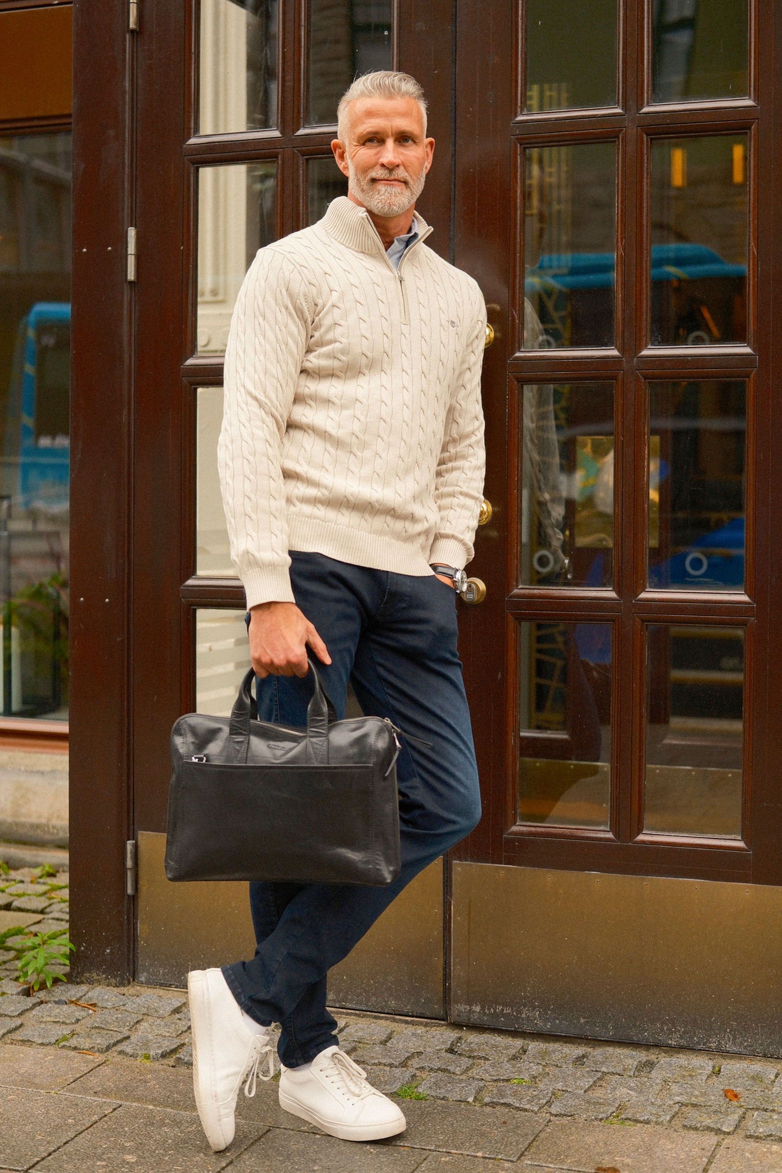 Cable Knit Half-Zip Sweater, Clay Beige - Bilde 10