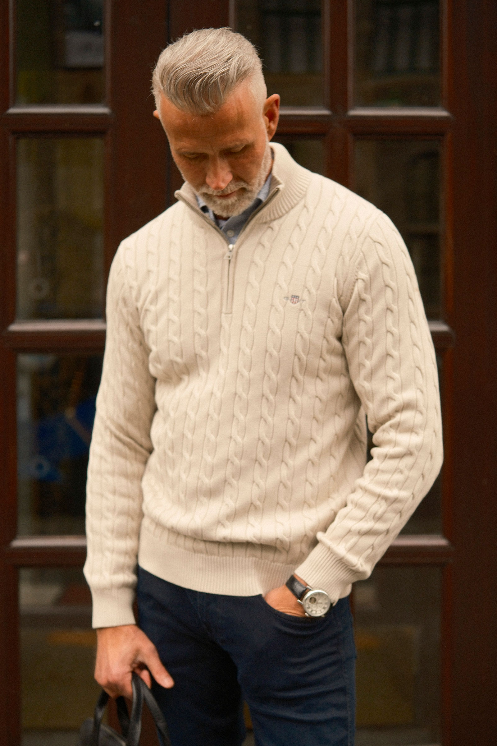 Cable Knit Half-Zip Sweater, Clay Beige - Bilde 11