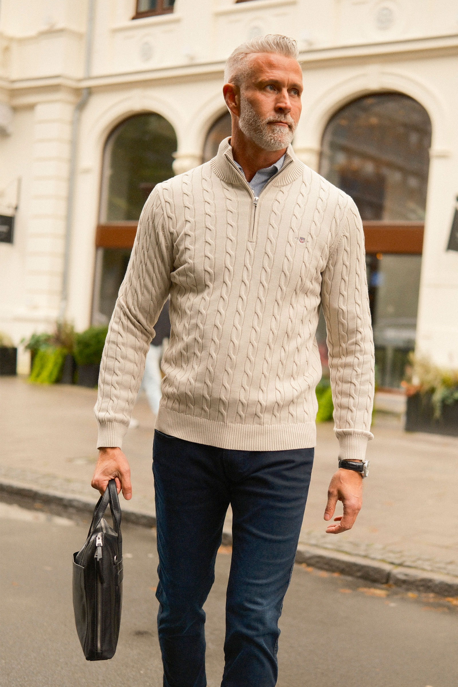 Cable Knit Half-Zip Sweater, Clay Beige - Bilde 3
