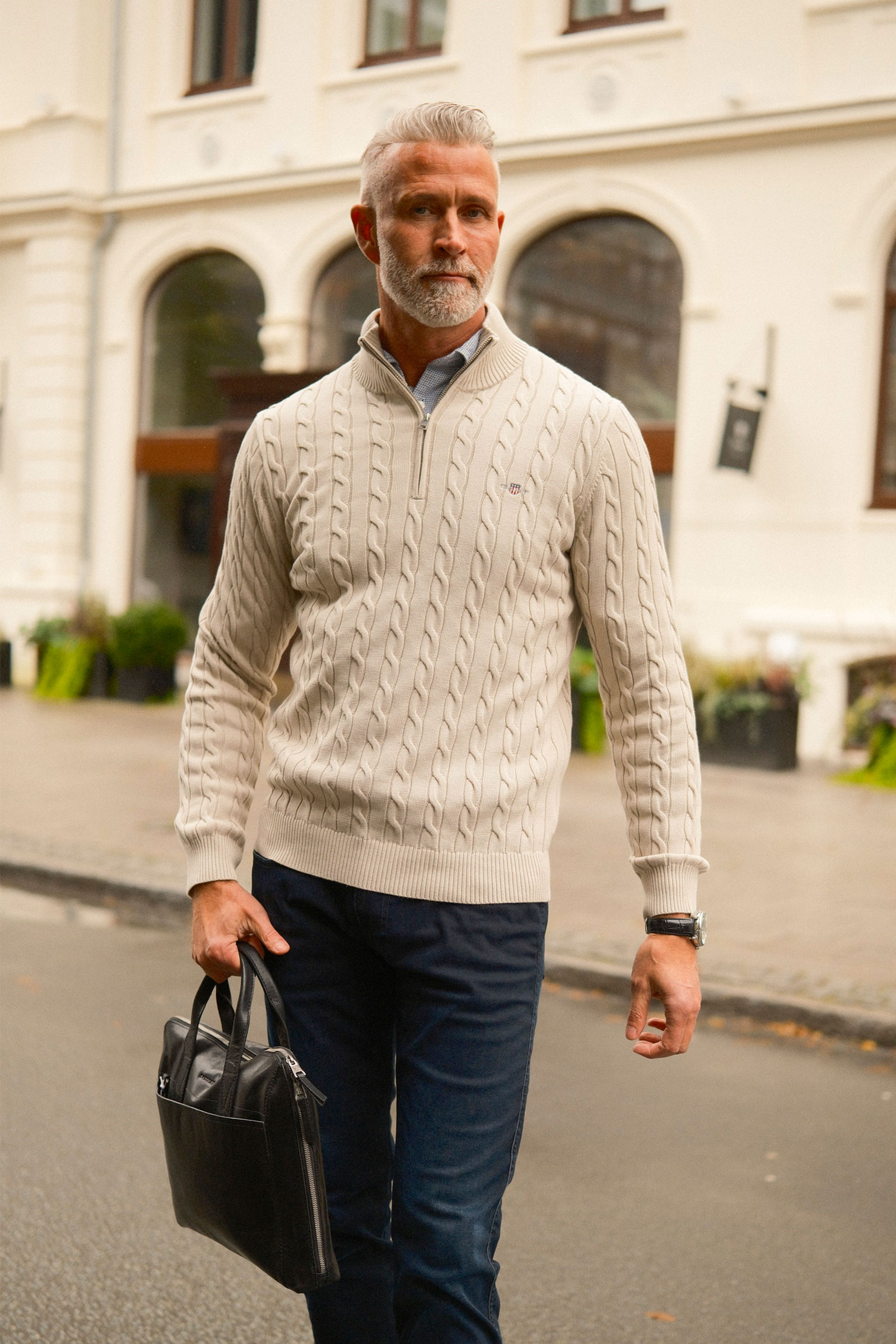 Cable Knit Half-Zip Sweater, Clay Beige - Bilde 4