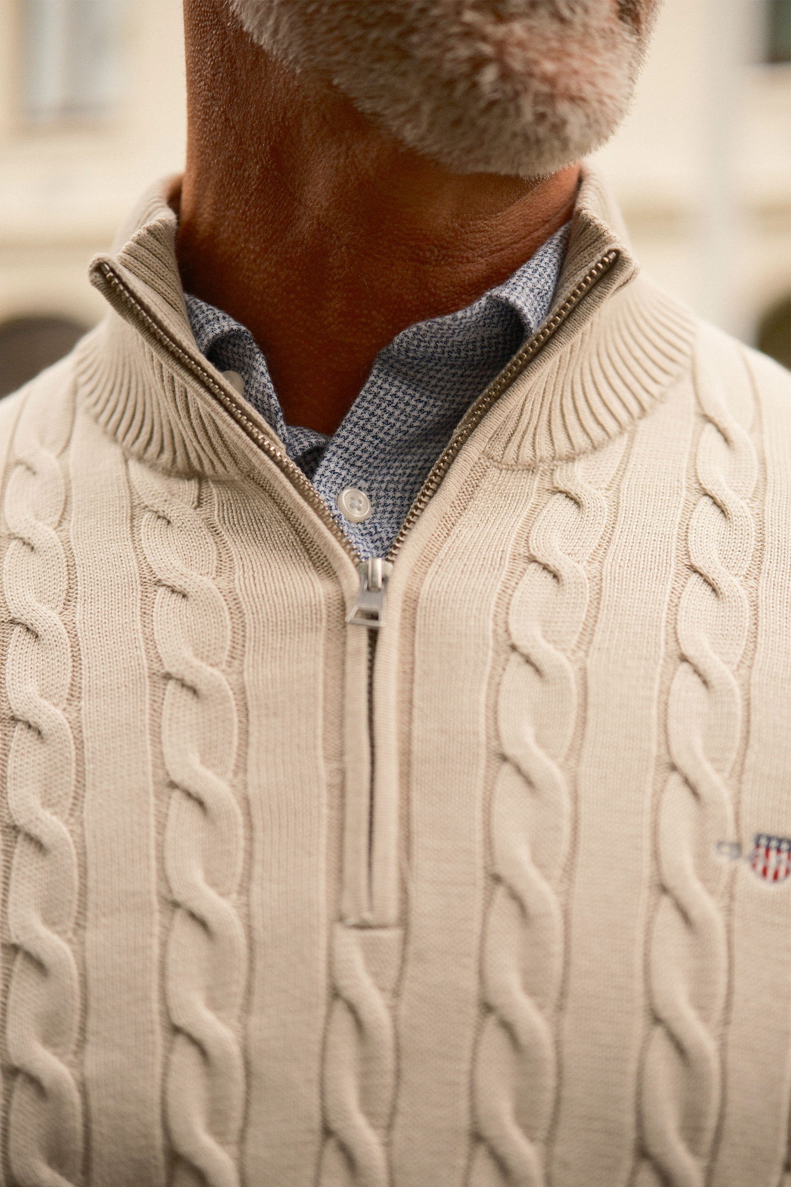 Cable Knit Half-Zip Sweater, Clay Beige - Bilde 8