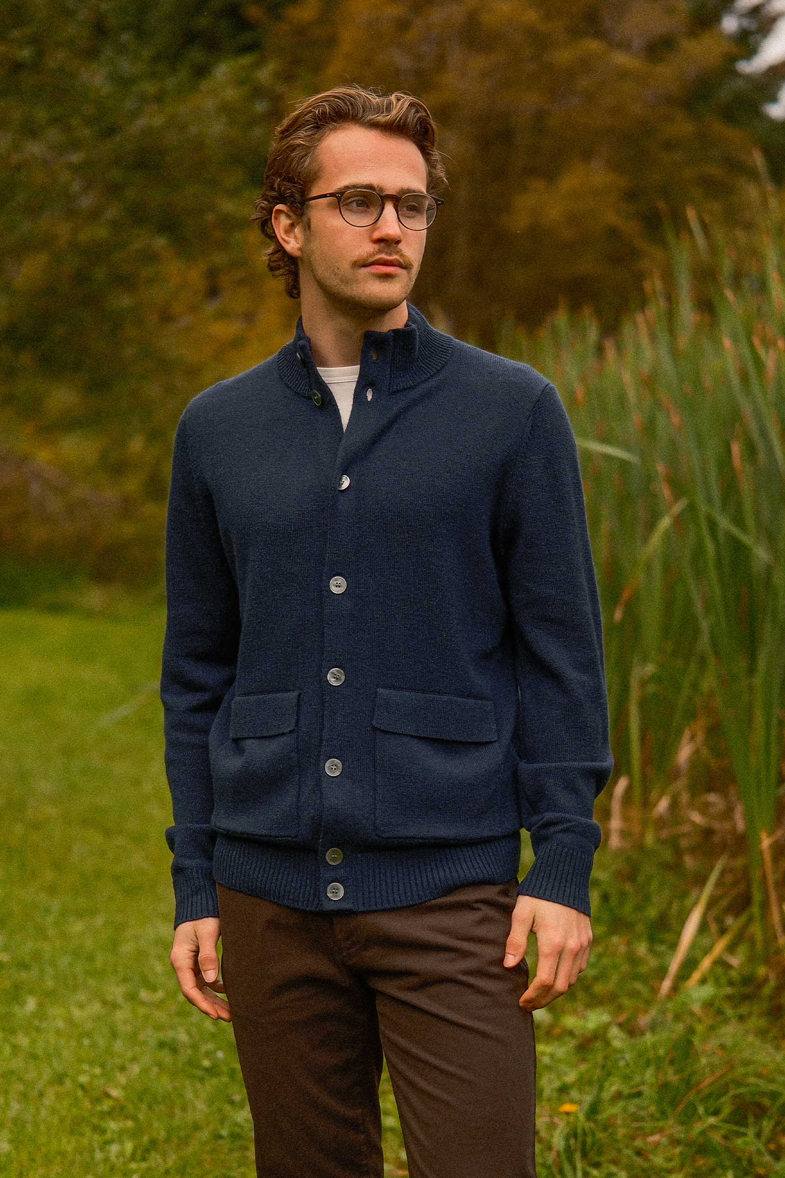 Leo Full Button Cardigan, Mørk Blå