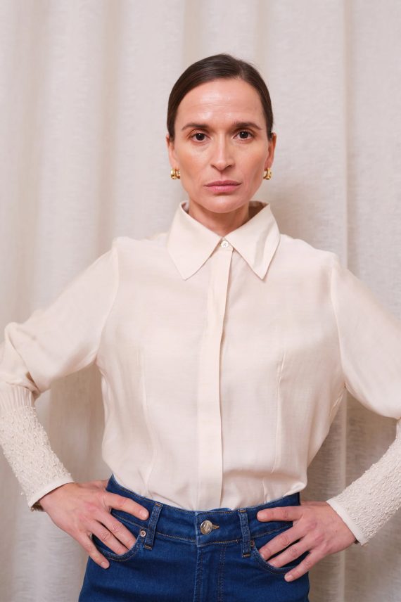 Viola Beaded Shirt, Oyster White Melange