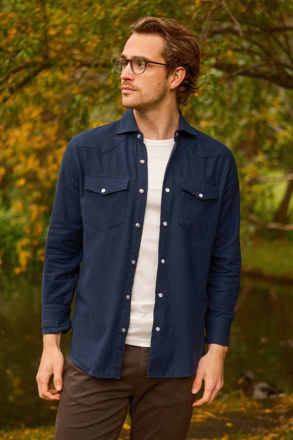 Western Flanell Shirt, Mørk Blå