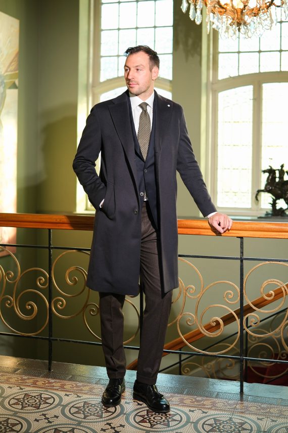 Wool-Cashmere Overcoat, Mørk Blå